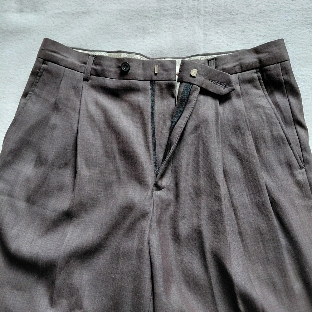 Lailibao Mens Gray Pleated Dress Pants Size 34 Formal Trousers Business Mid Rise